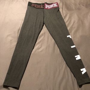 PINK Dark Gray White Letter Leg Yoga Pants Women's Size Medium